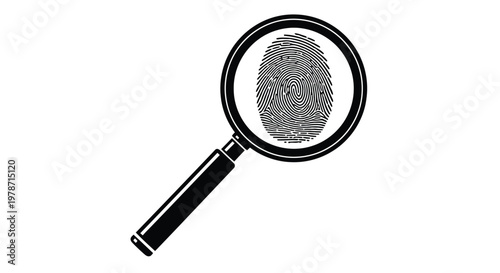 Magnifying glass with fingerprint for investigation and forensic analysis