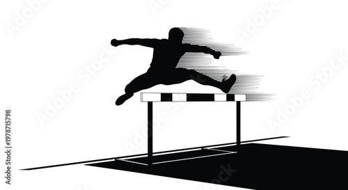 A black silhouette of a man jumping over a hurdle