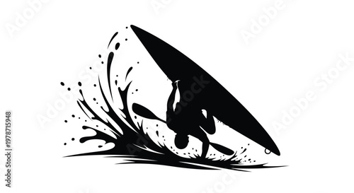 Black silhouette of a surfer riding a wave with a surfboard