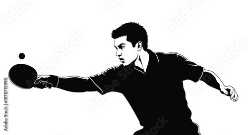 Man playing table tennis with racket and ball in action