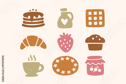 Breakfast bakery set naive flat vector illustration