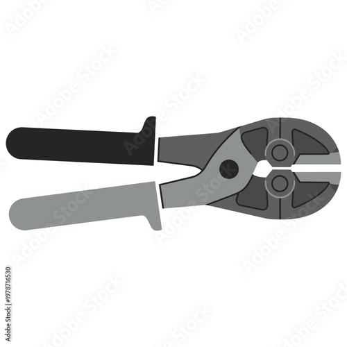 An illustration depicts a pair of bolt cutters on a white background.