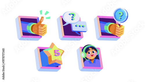 Customer service support sticker concept with headset operator modern vector art