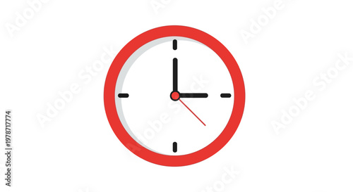 Red analog clock showing nearly 3 o'clock on a white background, classic timekeeping
