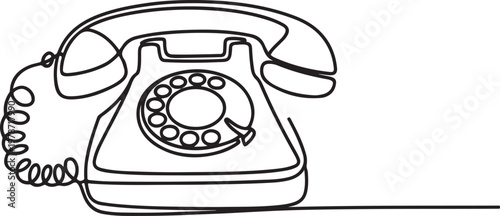 Continuous one line drawing of a retro telephone. Symbol of classic communication devices and historical technology. One line draw graphic design vector