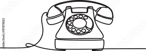 Continuous one line drawing of a retro telephone. Symbol of classic communication devices and historical technology. One line draw graphic design vector