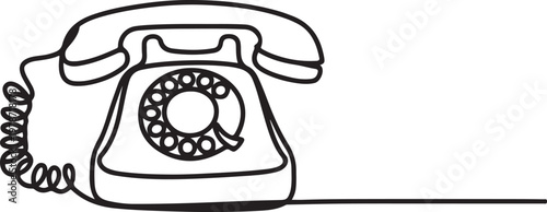 Continuous one line drawing of a retro telephone. Symbol of classic communication devices and historical technology. One line draw graphic design vector