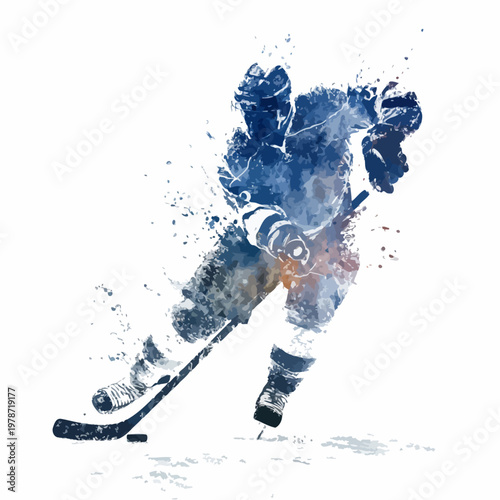 Silhouette of a Hockey Player Taking a Powerful Slap Shot in Dynamic Ice Hockey Action