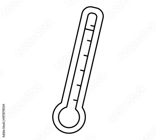 Hand drawn cute outline illustration mercury thermometer. Flat vector temperature measurement device line art doodle. Warm or hot weather sticker, icon. Climate changing or global warming. Isolated.