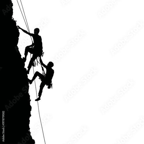 Silhouette of a Person Belaying a Climbing Partner from Below in Outdoor Rock Climbing Scene