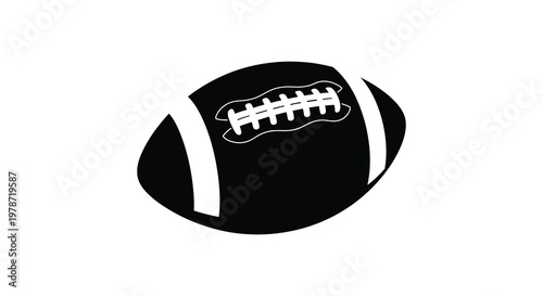 A stark black and white depiction of an american football with bold stripes presented as a silhouette