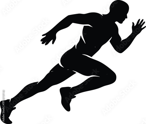 Silhouette of a determined athlete in motion, a powerful symbol of speed, strength, and competitive spirit for sports and fitness