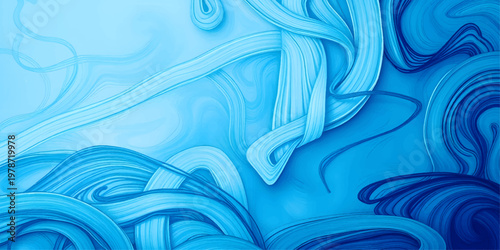A smooth flowing blue abstract background features a soft silk fabric texture with elegant satin waves and a liquid swirl design