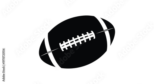 A striking black silhouette of an american football with white stripes and laces representing sportsmanship silhouette high quality