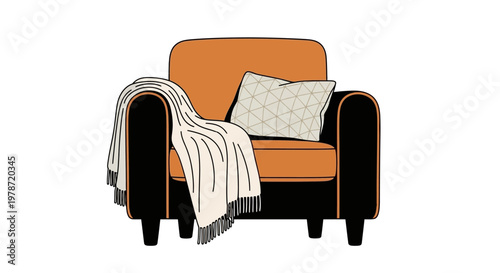 A cozy armchair with a throw blanket.