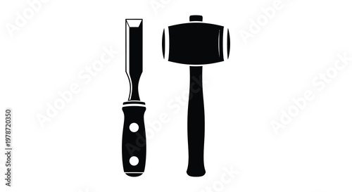 A striking visual of a chisel and mallet both essential tools for woodworking and craftsmanship silhouette high quality