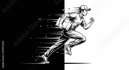 A man in motion running quickly.