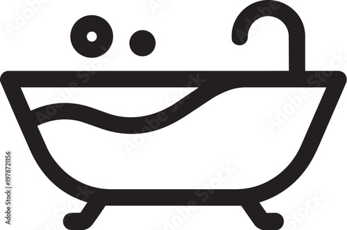 A black and white drawing of a bathtub with a face