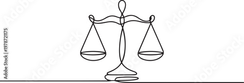 One solid line draws the balance of law and the scope of justice. One line draw graphic design vector