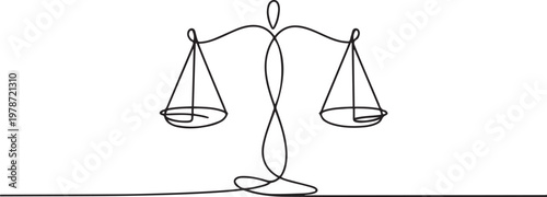 One solid line draws the balance of law and the scope of justice. One line draw graphic design vector