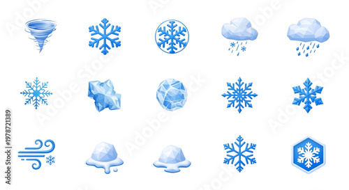 Snow Icons Set – Snowflake Winter Frost Ice Cold Weather Vector Pack