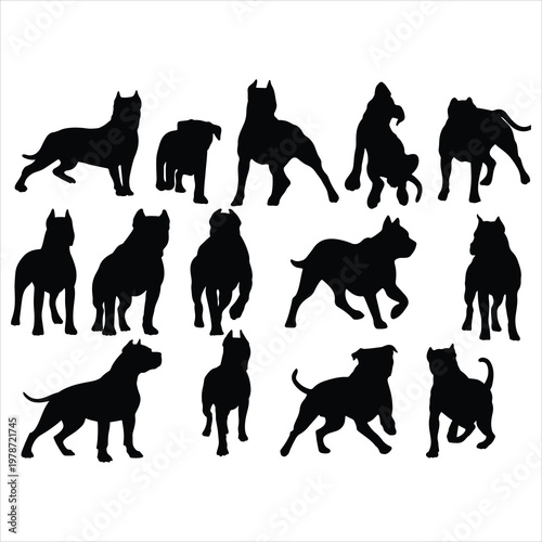 Tableau sur toile set of pitbull silhouettes