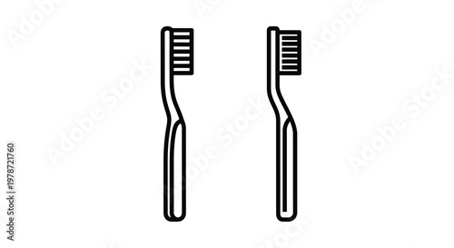 Two black and white outline illustrations of dental hygiene toothbrushes
