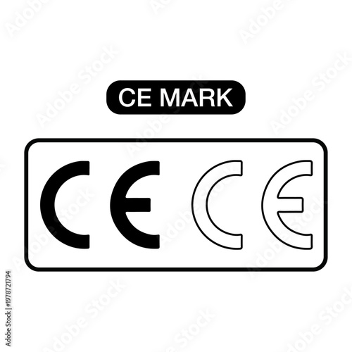 CE Mark Pair – EU Compliance Certification Symbol Black Outline Rectangle Badge Vector