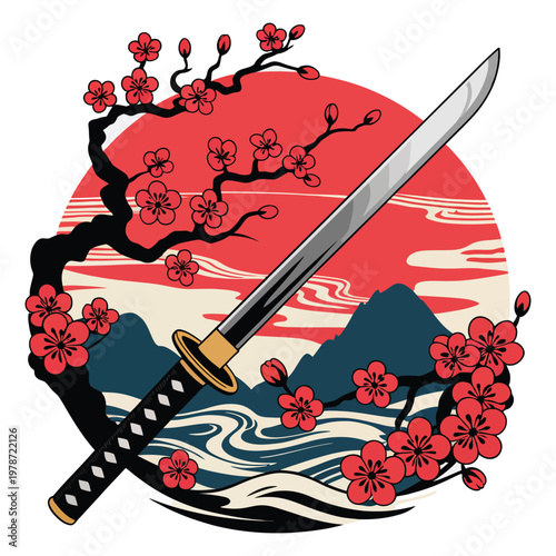 samurai katana with cherry blossoms cine