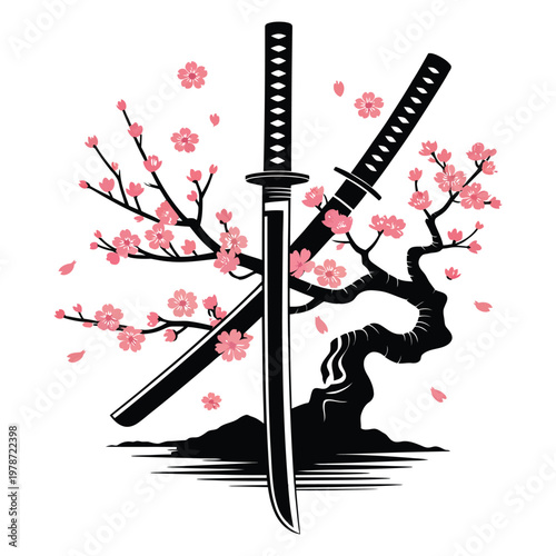 samurai katana with cherry blossoms cine