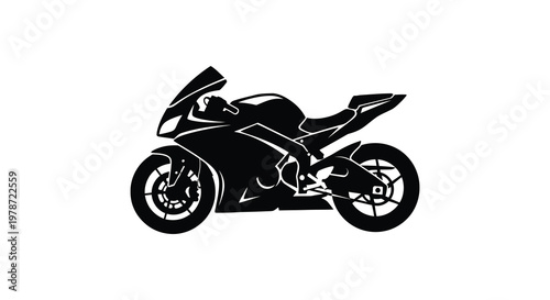 A sleek black motorcycle is depicted in profile showcasing its aerodynamic design and powerful stance a striking silhouette