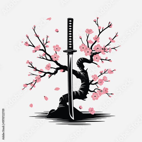 samurai katana with cherry blossoms cine