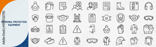 Personal protection equipment icons set, outline vector icons for industrial safety