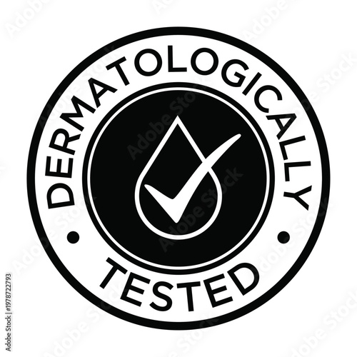 Dermatologically Tested Seal — Black Circle Badge with Water Drop Check Icon