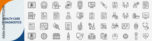Health care and diagnostics icons set, thin line vector icons for medicine