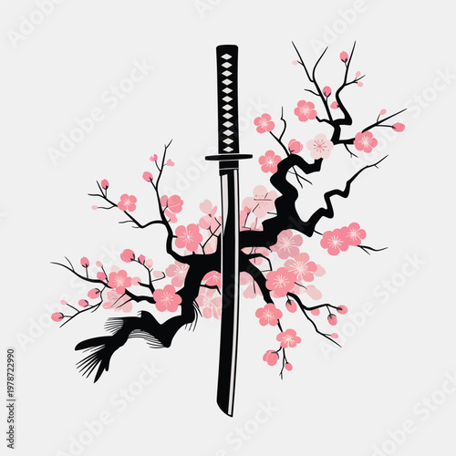 samurai katana with cherry blossoms cine
