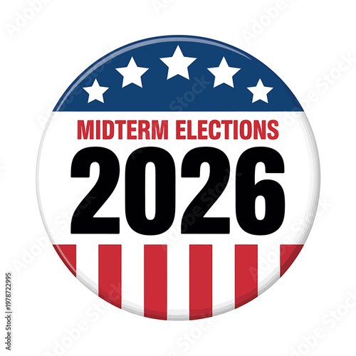 Midterm Elections 2026 American Voting Button Badge Design Isolated