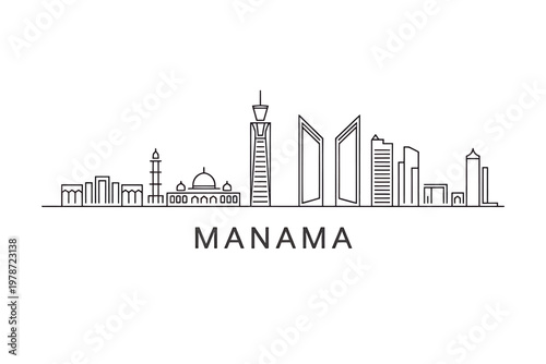 Manama city skyline with modern buildings and mosque silhouette  urban landscape