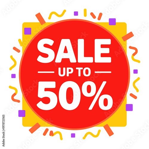 Sale up to fifty percent discount colorful graphic design element isolated on white background