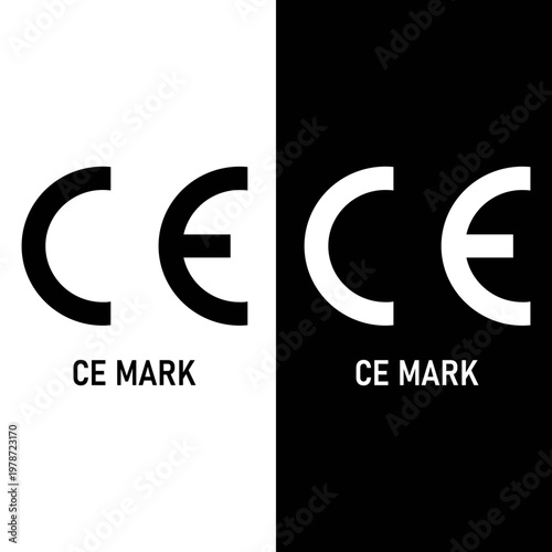 CE Mark Icon – Black White Compliance Certification Symbol Vector Set