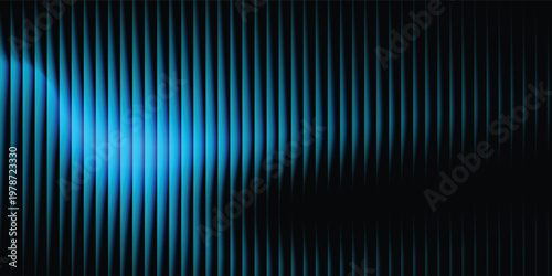 A futuristic abstract background with rhythmic vertical light waves and glowing turquoise lines. Soft glow and subtle blur effects enhance the luminous quality