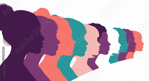 Diverse Women's Silhouettes Representing Unity, Strength, and Sisterhood in Various Colors