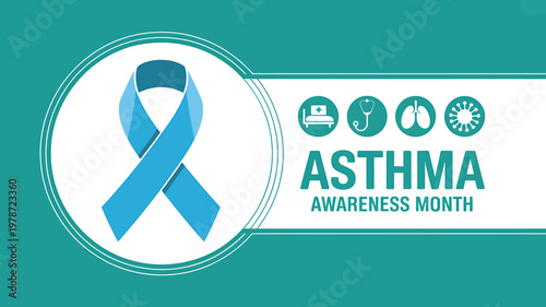 Asthma awareness month blue ribbon graphic design for health campaign