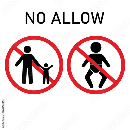 No Allow Sign – No Adults with Children and No Baby Prohibition Red Circle Icon