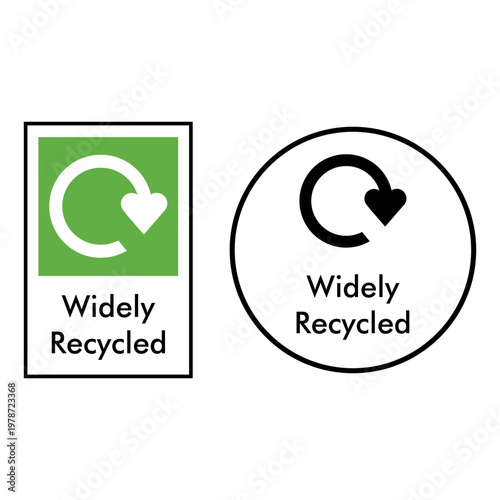Widely Recycled Label – Green Recycling Heart Arrow Circle Square Badge Icon Set
