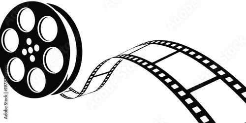 Classic film reel with animated motion lines showcasing cinematic heritage isolated on white background, Vector, illustration