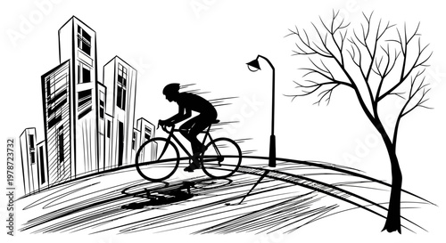 Man cycling through city streets on a bike