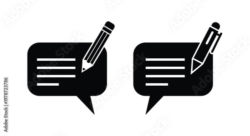 Free Download Two black speech bubbles each contain a writing utensil a pencil and a pen - GFXLoad