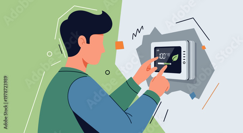 Man interacting with smart home device