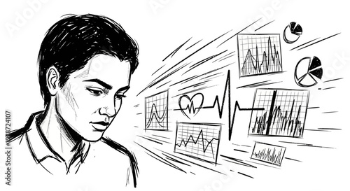 Man overwhelmed by data and statistics